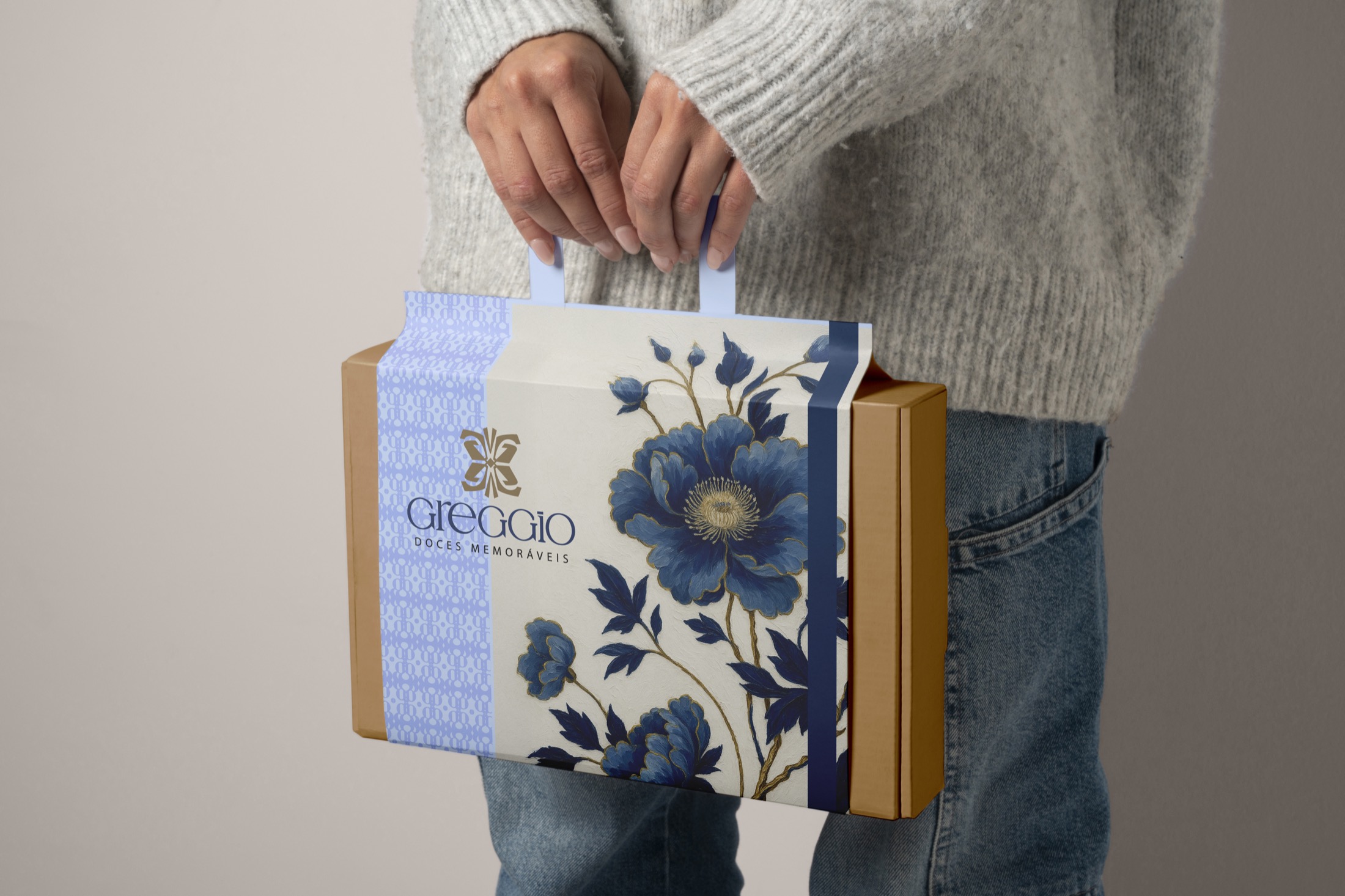 Luva de embalagem Greggio com flor azul